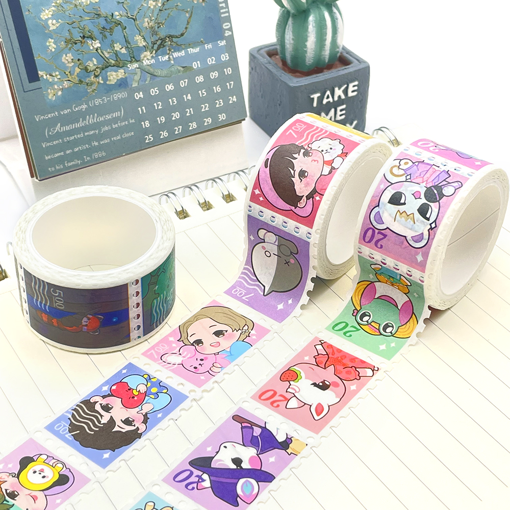 Kawaii DIY Washy Ġappuniż Karta Tropikali Custom Logo Adeżiv Timbru Washi Tape (2)